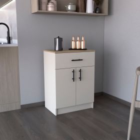 Pantry Organizer Cabinet 33" H, 1 Drawer, 2 Interior Shelves, 2 Doors (Color: Ivory / Natural Oak)