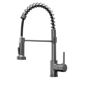 Single Handle Pull-Down Sprayer Kitchen Faucet (Color: Gun gray)