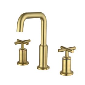 New 8 in Widespread Bathroom Faucet  2 Handles Stainless Steel 3 Hole Bathroom Sink Faucet (Color: Gold)