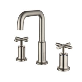New 8 in Widespread Bathroom Faucet  2 Handles Stainless Steel 3 Hole Bathroom Sink Faucet (Color: Nickel)